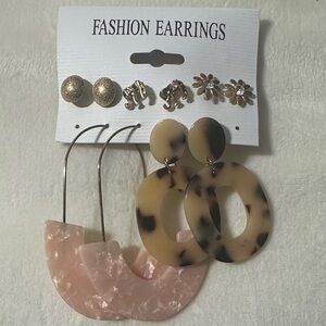 Fashion Earrings Set - Tortoise Shell and Pink